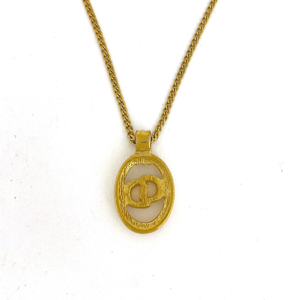 Christian Dior Logo Necklace CD Oval GP Gold - Picture 2 of 4